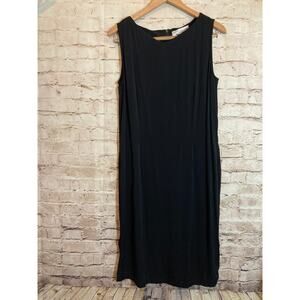 Valerie Stevens Silk Dress Womens Large Black LBD Lightweight Side Slit Flowy